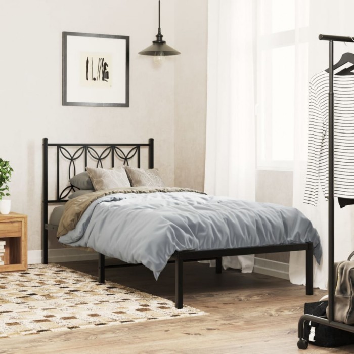 Gossi cadru pat metalic cu tablie, negru, 90x200 cm