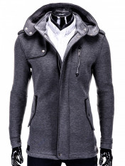 Jacheta pentru barbati, gri, stil palton, nasturi si fermoar, casual, slim fit - C200 foto