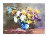 Cumpara ieftin Tablou cu flori multicolore pictat manual, Gingasie, 40x30cm ulei pe panza, Geo Ungureanu