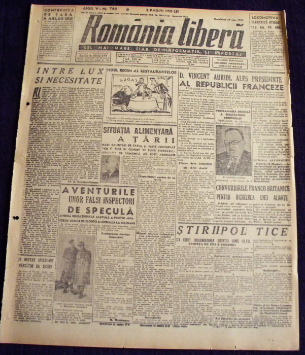 1947 ROMANIA LIBERA Nr 749, ARLUS, situatia alimente, desen Nell COBAR, reclame