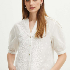 Medicine bluza din bumbac femei, culoarea alb, in modele florale