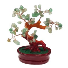 Copac Feng-Shui cu pietre aventurin si suport din ceramica, 6 ramuri, Verde, 17 cm, 1243H-3 foto