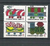 USA, Cinderella 1967 Christmas x 4, MNH, imperf. right+bottom L.082