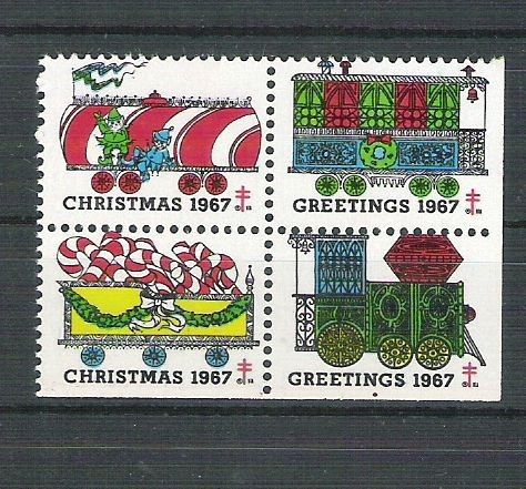 USA, Cinderella 1967 Christmas x 4, MNH, imperf. right+bottom L.082