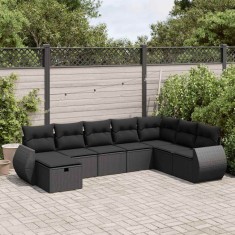 vidaXL Set mobilier de gradina cu perne, 8 piese, negru, poliratan foto