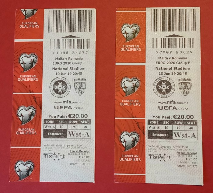 Bilet meci fotbal MALTA - ROMANIA (preliminarii Euro 2020 / 10.06.2019)