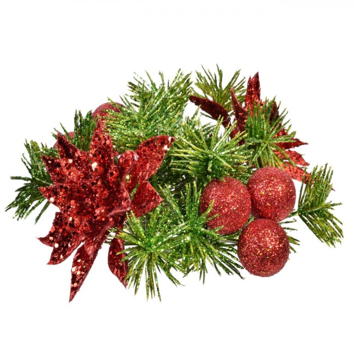 Inel Decorativ pentru Lum&acirc;nare, Model Crăciun, Decorațiuni Roșii și Verzi, Diametru 10 cm