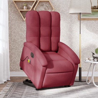 vidaXL Fotoliu de masaj electric rabatabil cu ridicare roșu vin textil foto