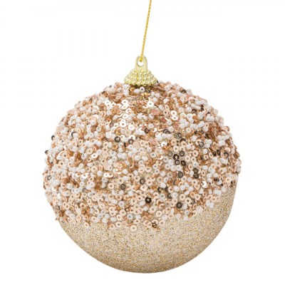 Glob Crăciun, Spumă, Paiete, Mărgele, Glitter, Bej, Diametru 9cm foto