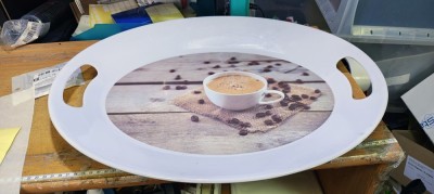 Tavă de servire ovală pentru cafea albă #B458 foto