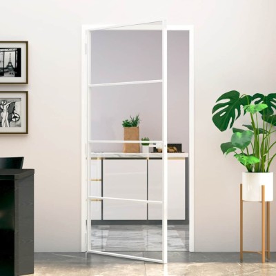 Ușă de interior alb 93x201,5 cm sticlă securiz. / aluminiu slim foto