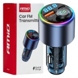 Modulator auto FM Bluetooth AMiO cu 1x USB-A si 1x USB-C, Hands-free, compatibil Android i iOS, 24V, frecventa 87,5-108 MHz, pentru radio auto fara