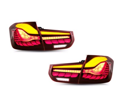 Set lampa spate BMW Seria 3 (F30), 01.2012-12.2019 model SEDAN, partea stanga, dynamic indicator; cu animatii; LED+OLED; rosu; TUNING; interior, exte foto