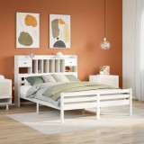 VidaXL Pat cu bibliotecă fără saltea, alb, 160x200 cm, lemn masiv pin