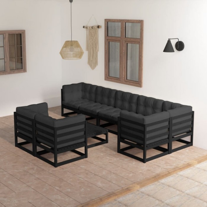 vidaXL Set mobilier grădină cu perne, 9 piese, lemn masiv pin 3076713