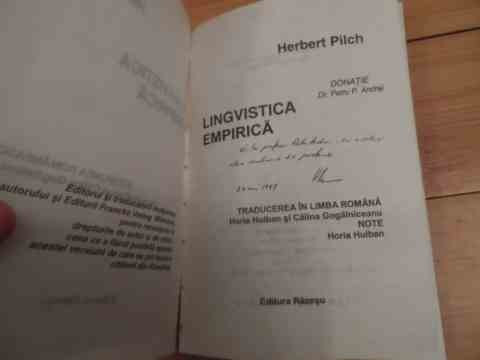 Lingvistica Empirica (cu Semnatura Autorului) - Herbert Pilch ,535642