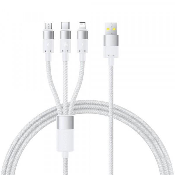 Cablu Incarcare USB-A - Lightning / microUSB / USB-C Baseus StarSpeed, 100W, 1.5m, Alb P10319900211-00