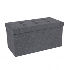 Bancheta cu spatiu pentru depozitare Ottoman Classic, Vasagle, 76 x 38 x 38 cm, pliabila, imitatie in/MDF, gri inchis