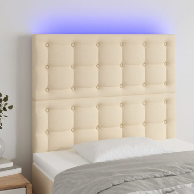 vidaXL Tăblie de pat cu LED, crem, 100x5x118/128 cm, textil foto