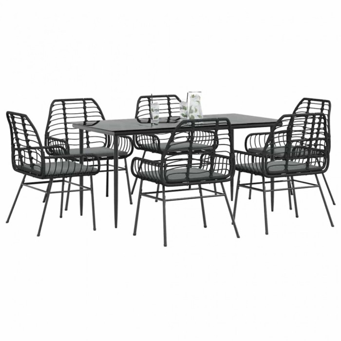 Gossi set de sufragerie de gradina 7 piese neagra sticla polirattan