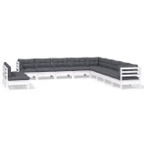 Cumpara ieftin Set mobilier gradina cu perne, 11 piese, alb, lemn masiv pin
