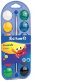 Acuarele 2 in 1 tip pastila, set 12 + pensula + paleta pictura