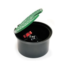 Cutie din plastic rotunda, pentru irigare, cu robinet metalic pe bila, Nr-6443, 3/4&quot;, &Oslash; 205 x 115 mm