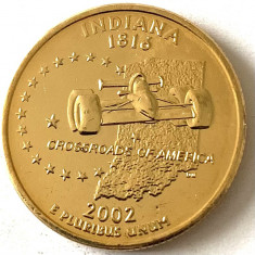 AMERICA QUARTER 1/4 DOLLAR 2002 LITERA D.(CROSSROADS OF AMERICA-INDIANA),PLACAT foto