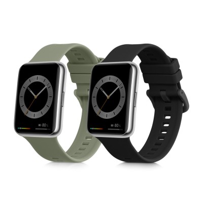 Set 2 Curele Kwmobile pentru Huawei Watch Fit 2, Negru/Verde, Silicon, KWM000016VU006C foto