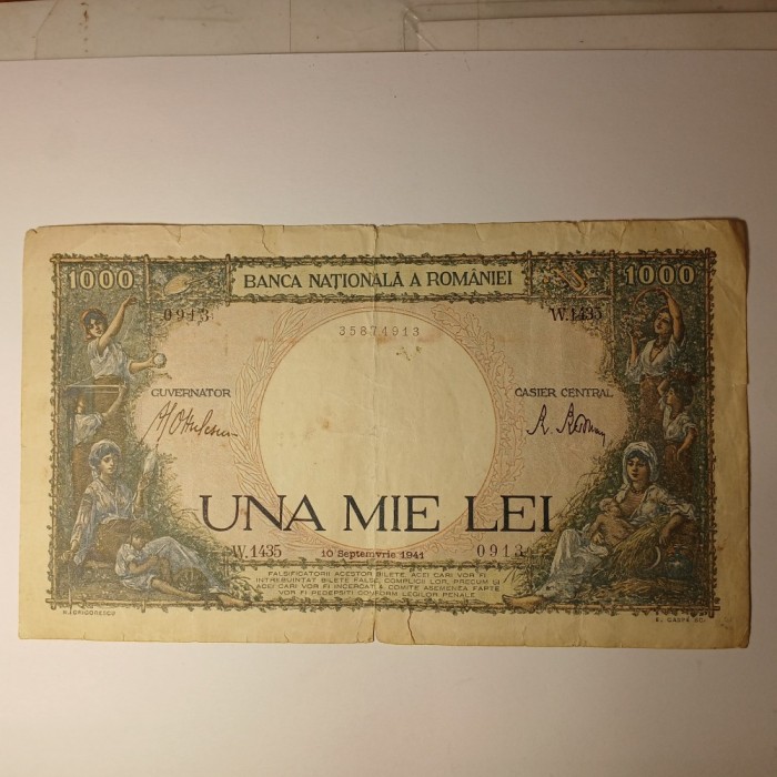 Di 07 Bancnota una mie lei 1943 circulata.