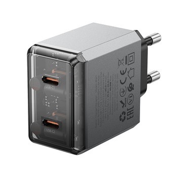 INCARCATOR retea Borofone &amp;quot;BN21&amp;quot; , Quick Charge 40W, 2 x USB Type-C, gri metal &amp;quot;6941991114571&amp;quot; (timbru verde 0.18 lei) foto