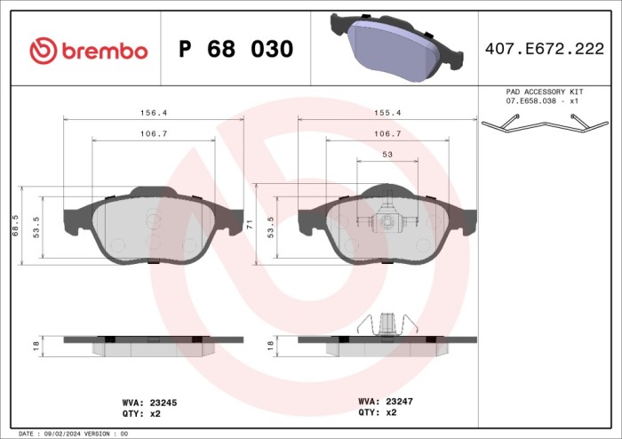 BREMBO P 68 030 PRIME LINE set placute frana disc