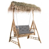 vidaXL Balansoar 2 locuri, frunze de palmier și pernă, 202 cm, bambus