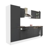 Mobilier Bucatarie Yorki 280 Leziter Alb Antracit Modular 280cm cu Rafturi Blat 38mm