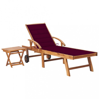 vidaXL Șezlong cu pernă și masă, lemn masiv de tec foto