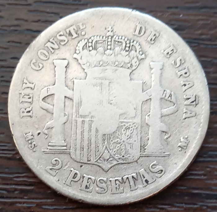 (A997) MONEDA DIN ARGINT SPANIA - 2 PESETAS 1882 MSM, REGELE ALFONSO XII