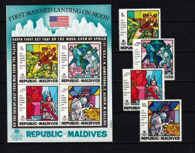 Maldive, 1969 | Primul echipaj uman pe lună - Apollo 11 - Cosmos | MNH | aph foto