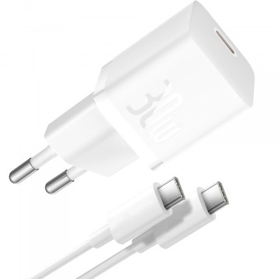 Incarcator Retea Cu Cablu USB-C Baseus GaN5S, 30W, 3A, 1 x USB-C, Alb P10110902213-00 foto