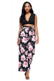 CL783-151 Pantaloni din satin cu talie inalta si imprimeu floral