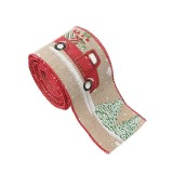 Panglica Decorativa pentru Craciun, Flippy, Ornament pentru Brad de Craciun, Pretreceri, Panglica cu Design Masina Rosie, 200 x 6.3 cm, Khaki&nbsp;