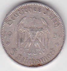 GERMANIA 5 MARCI REICHSMARK 1934
