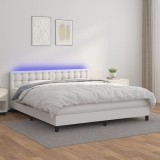 Cumpara ieftin Pat cu arcuri, saltea și LED, alb, 160x200 cm, piele ecologică