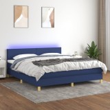 Cumpara ieftin Pat cu arcuri, saltea și LED, albastru, 160x200 cm, textil