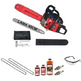 Pachet: Drujba pe benzina Motoyama, 8.5 CP, motor 2 timpi + 2 Lanturi, 2 Ulei amestec 500 ml, 1 Ulei de lant 1 l, 1 pereche Ochelari, 2 bujii de rezer