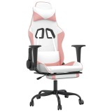 Cumpara ieftin Scaun de gaming cu suport picioare, alb/roz, piele ecologica