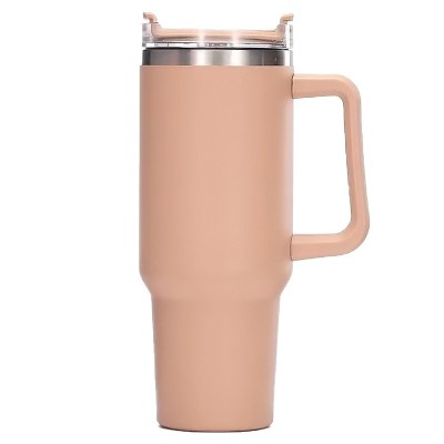 Cana termos din plastic, flippy, pentru bauturi calde si reci, cu maner, 9.9x9.9x27 cm, roz pal foto
