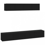 Cumpara ieftin Set dulap TV, 4 piese, negru, lemn prelucrat