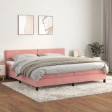 VidaXL Pat box spring cu saltea, roz, 200x200 cm, catifea