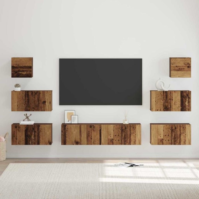 vidaXL Set comodă TV 8 pcs Lemn vechi 60 x 30 x 30 cm Lemn compozit