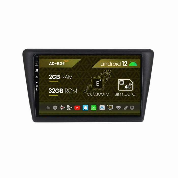 Navigatie Seat Toledo Skoda Rapid (2012-2019), Android 12, E-Octacore 2GB RAM + 32GB ROM, 9 Inch - AD-BGE9002+AD-BGRKIT026V2